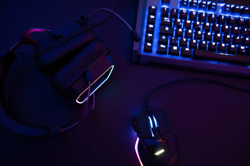 Gaming mouse, headphones and keyboard