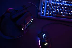 Gaming mouse, headphones and keyboard